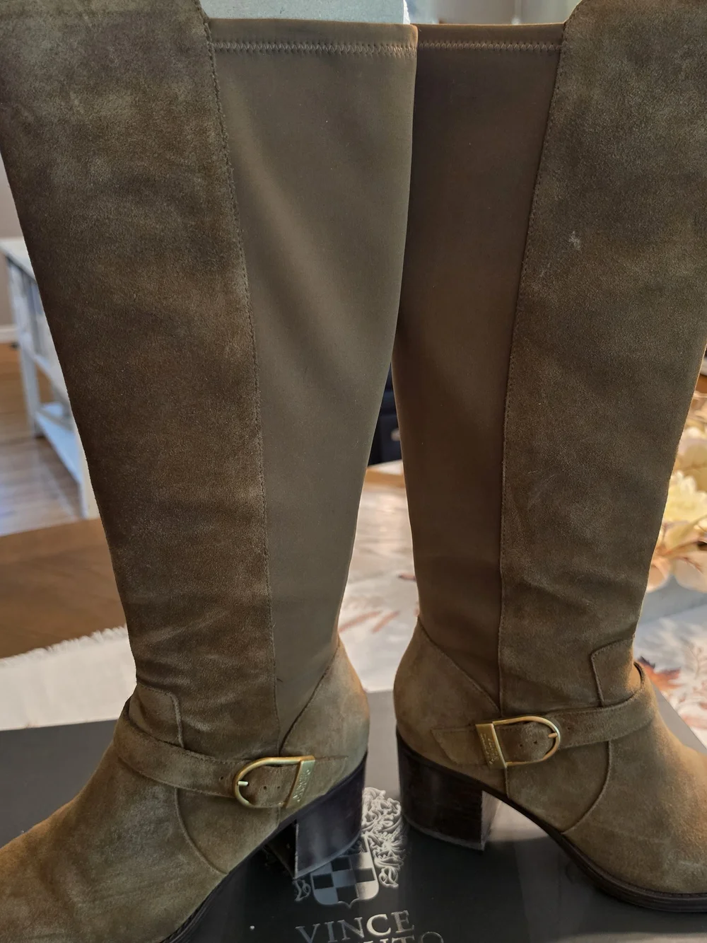 Vince Camuto Brown Suede Knee Boots with Buckle Wide Shaft